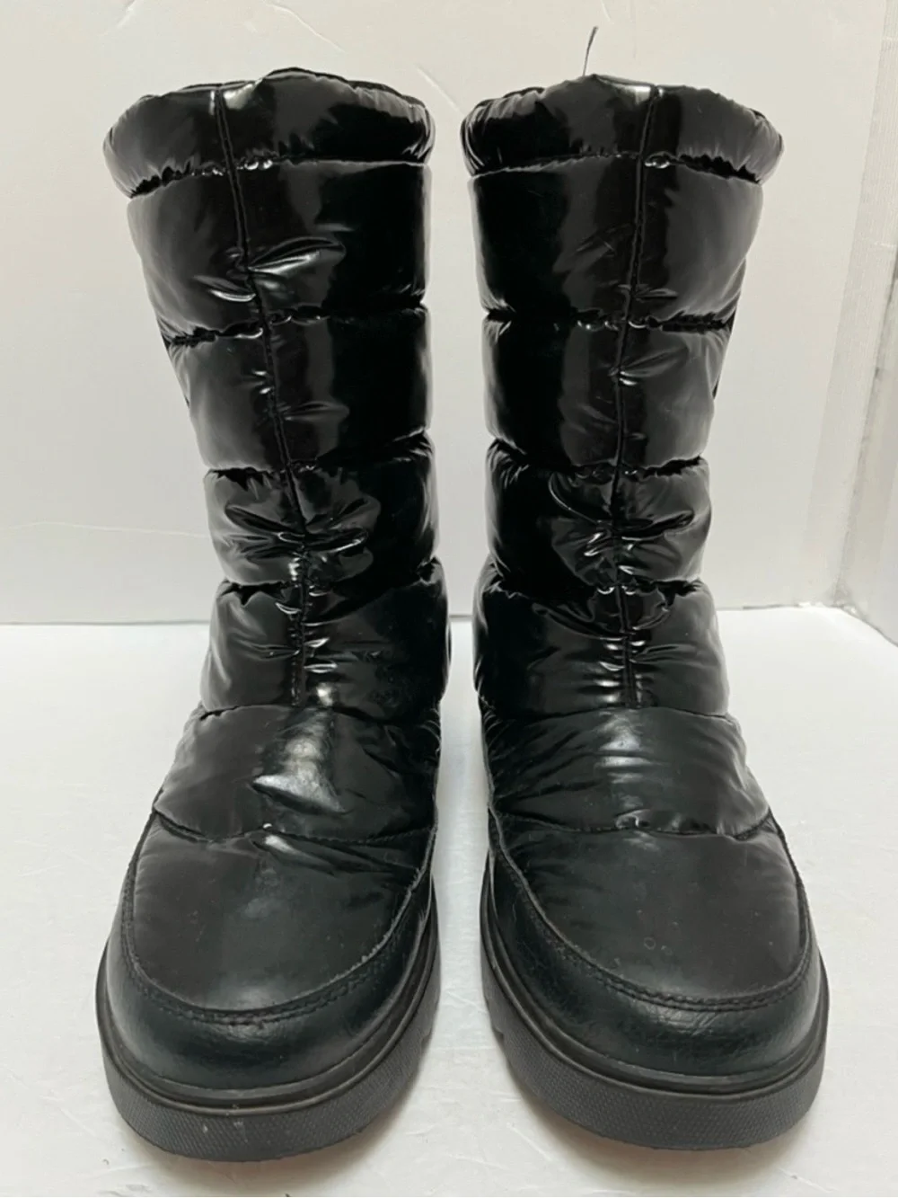 SOREL Joan of Arctic Next Lite Mid Puffy Winter Snow Boots Black Glossy 7.5